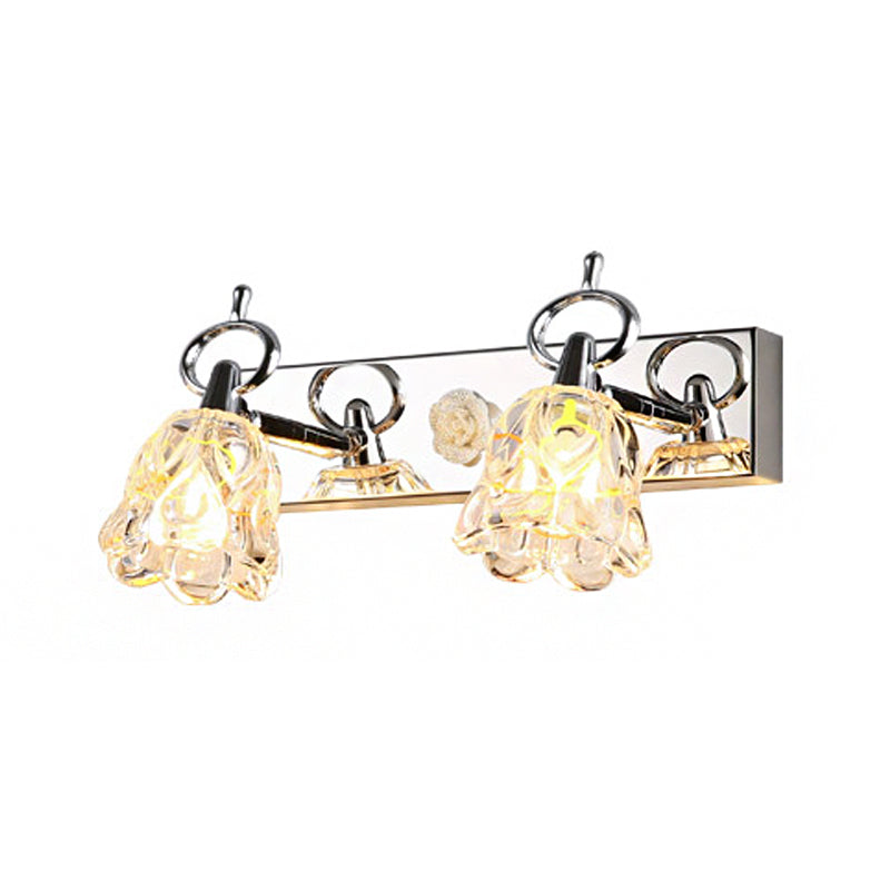 Lámpara de pared para tocador con pantalla de flores moderna, vidrio transparente, acabado plateado, 2/3 luces, ideal para baño, 12