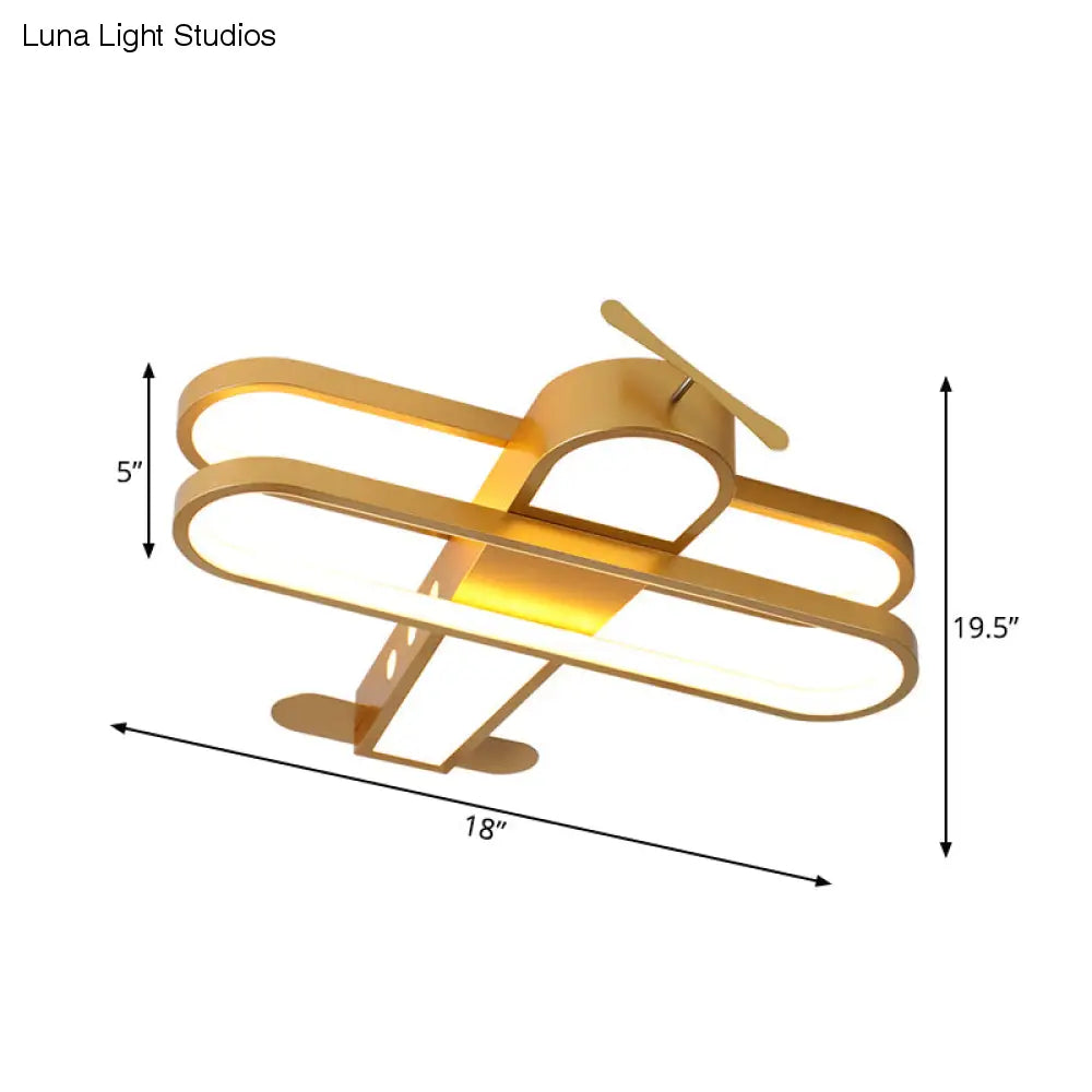 Vuela alto con el helicóptero: luz LED empotrada de aluminio dorado para dormitorio infantil