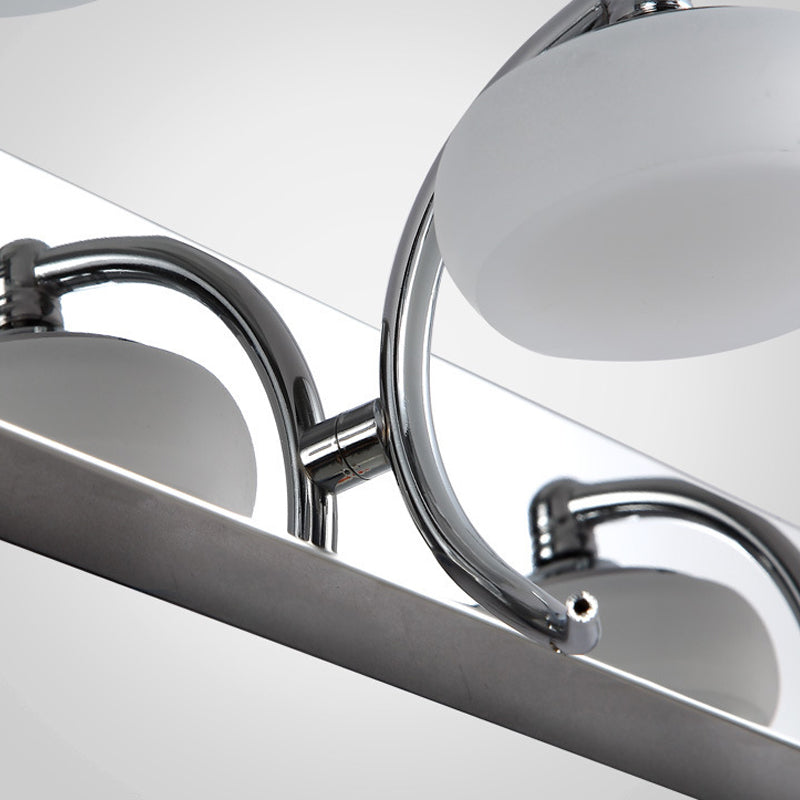 Lámpara de pared plateada de estilo modernista con pantalla acrílica esmerilada redonda, 2/3 cabezales, iluminación blanca/cálida - Luz de tocador de baño