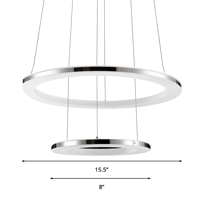 Contemporary LED Acrylic Round Ceiling Pendant Chandelier - 1/2/3-Head Silver - Warm/White Light