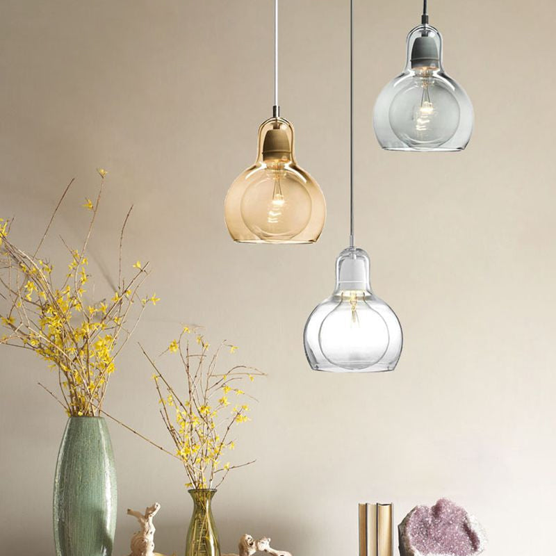 Postmodern Single Kitchen Pendant Lamp with Clear/Smoke Grey/Amber Glass Shade, 7