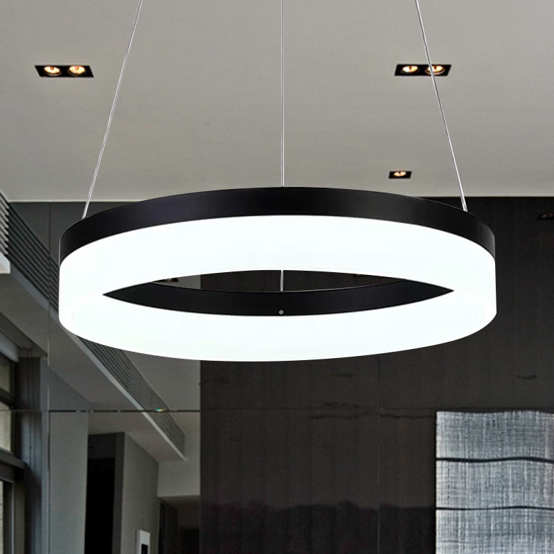 Modern Round LED Chandelier Pendant - Acrylic 1/2/3-Light Ceiling Light Fixture in Black/White/Gold - Warm/White Light