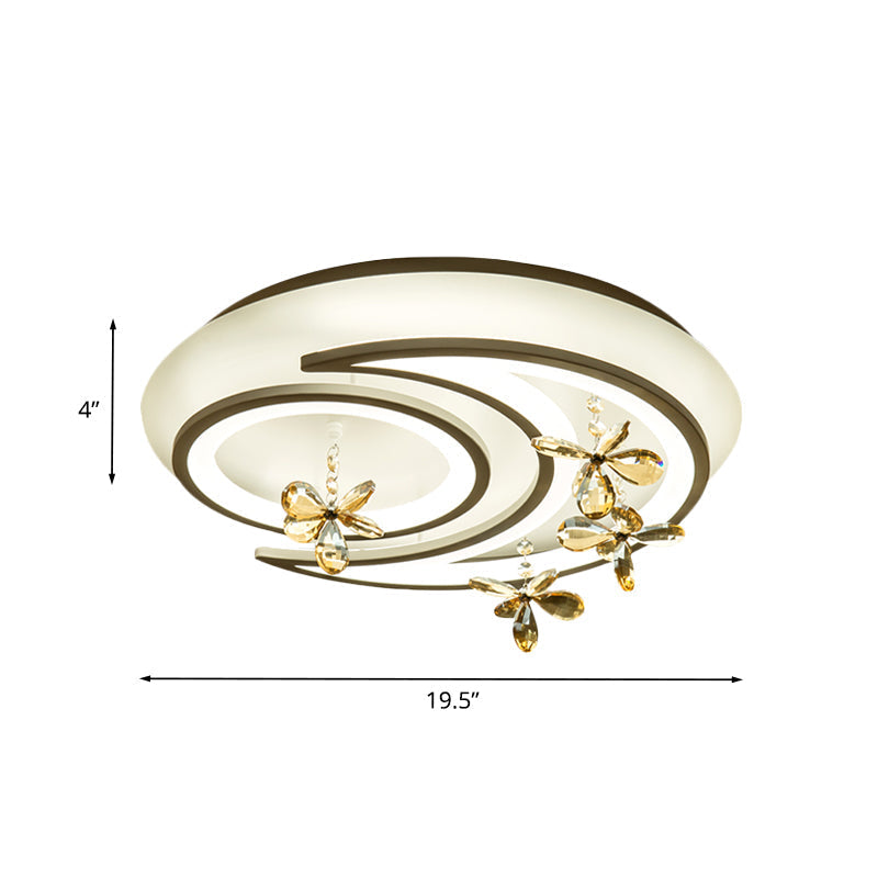 Moderne LED-Halbflächenleuchte mit Mond- und Ringdesign, Blumenkristall-Deko für schicke Decken