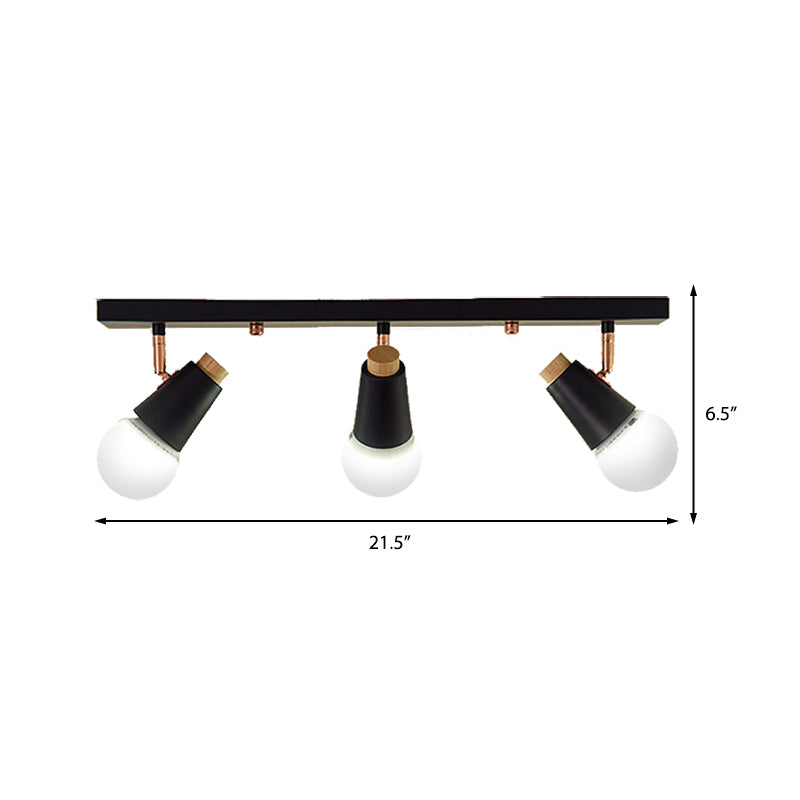 Industriële metalen lineaire plafondlamp - 3/4-kops verstelbare semi-inbouwrailarmatuur met komvormige kap in zwart/wit