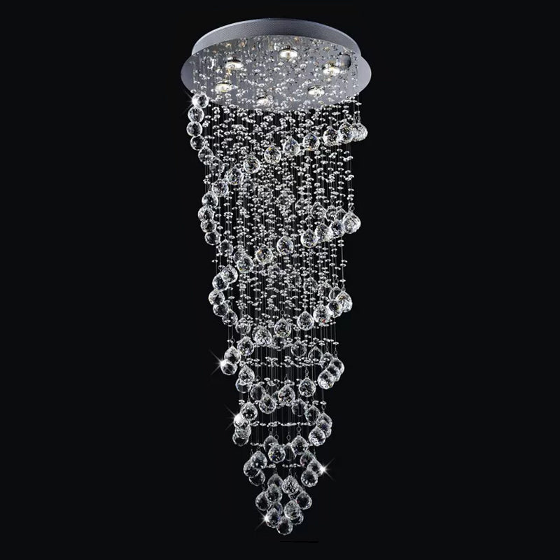 Contemporary Dual-Spiral Crystal Flush Mount Ceiling Light in Stainless Steel – 2/6-Head, Ideal for Stairways