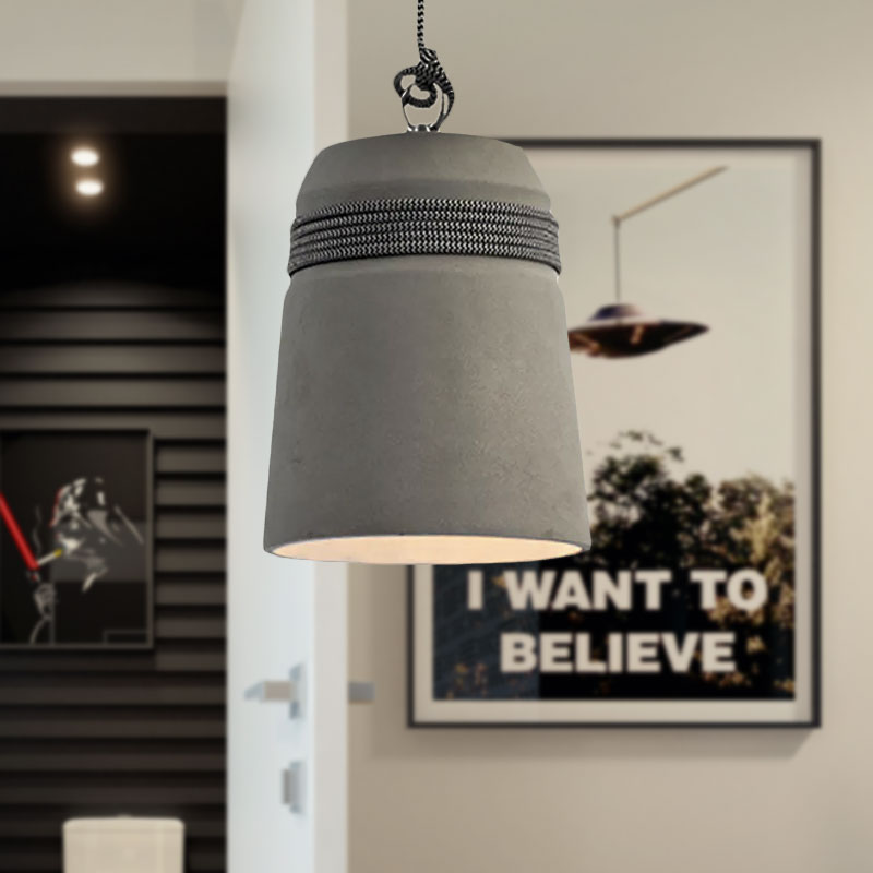 Lampada a sospensione con finitura in cemento stile industriale nero/grigio/beige con corda