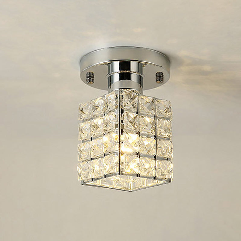 Modern Crystal Semi Flushmount Ceiling Light with Rectangle Block Shade
