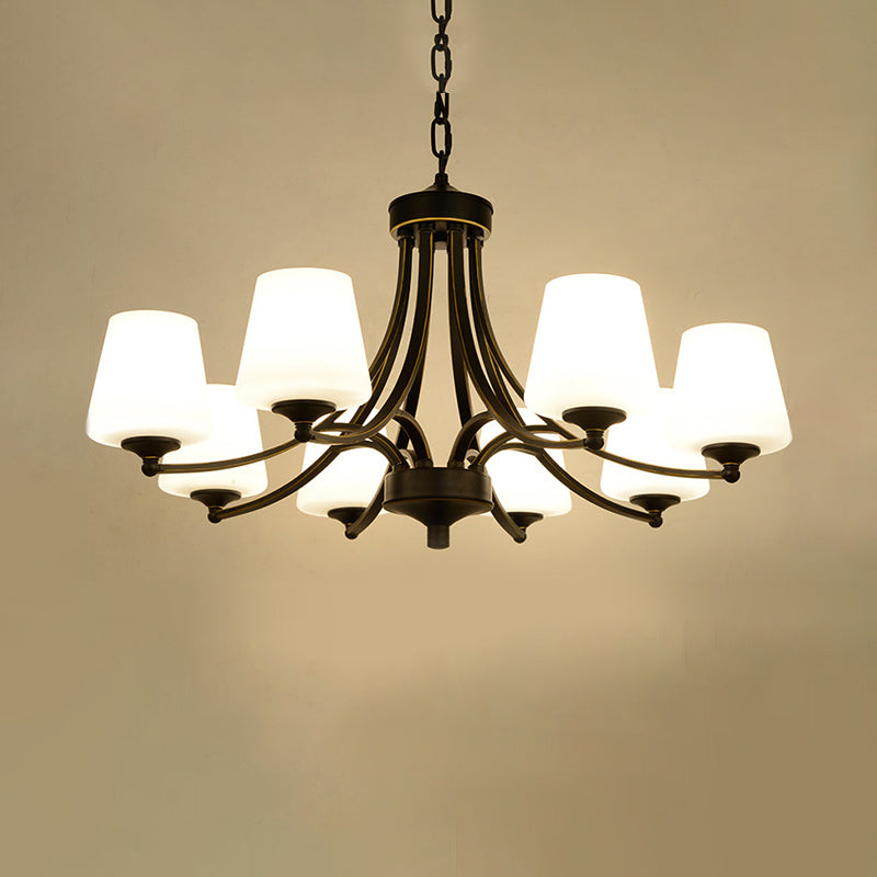 Milk Glass Chandelier: Elegant Cone Shade for Traditional Dining Room Ceiling Lighting