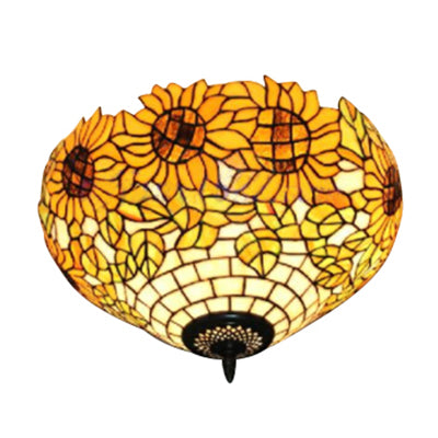 Lámpara de techo con diseño de girasol y vidrieras, estilo Tiffany elegante con 2 luces empotradas para comedor