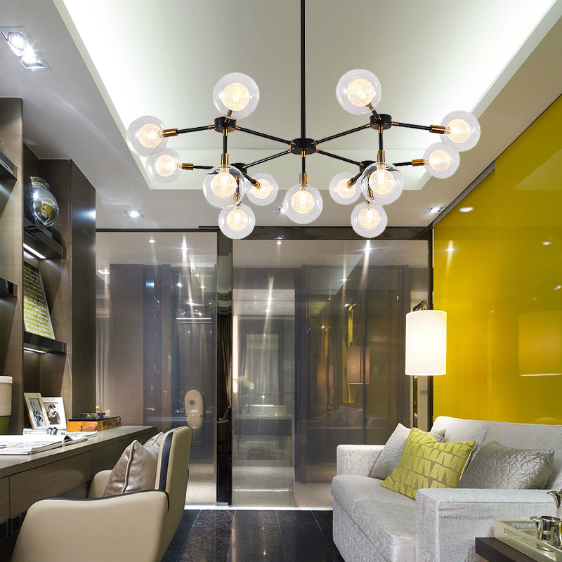 Black Metal Line Suspension Light with Clear Modo Chandelier - Modern Style for Dining Room