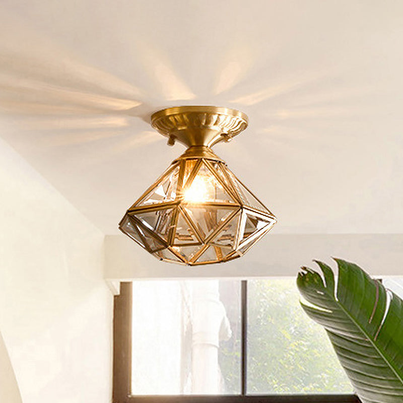 Lámpara de techo tradicional para dormitorio Diamond/Star - Vidrio transparente, montaje empotrado de latón de 1 luz