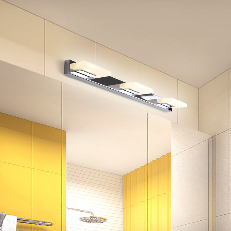 Aplique de pared cromado con pantalla acrílica de ladrillo para tocador de baño: elija entre 2/3/5 luces blancas cálidas