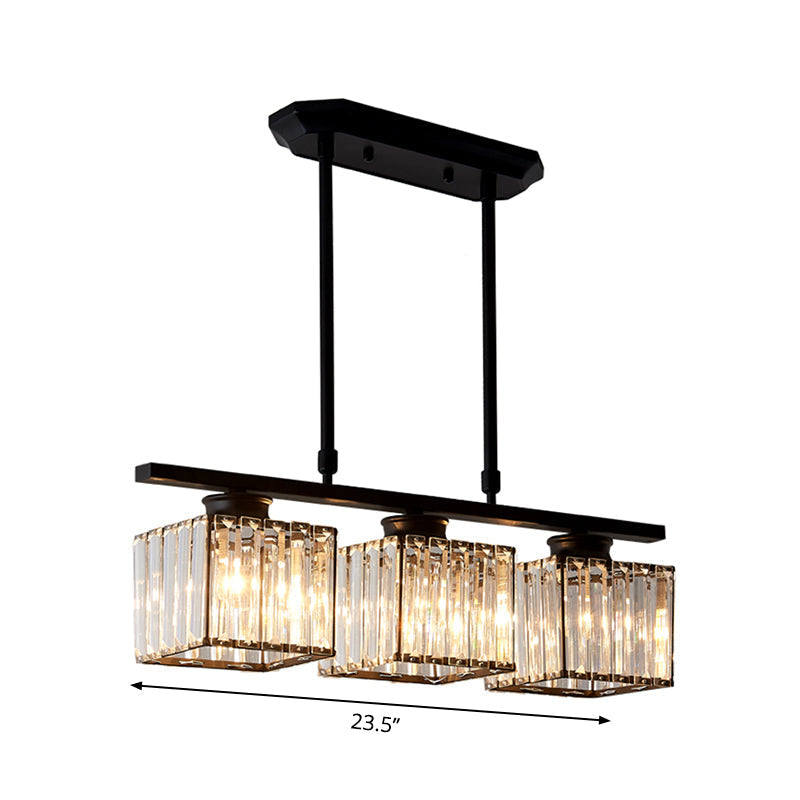 Plafoniera moderna sospesa quadrata a 3/4 luci con cristallo trasparente in nero/oro per sala da pranzo