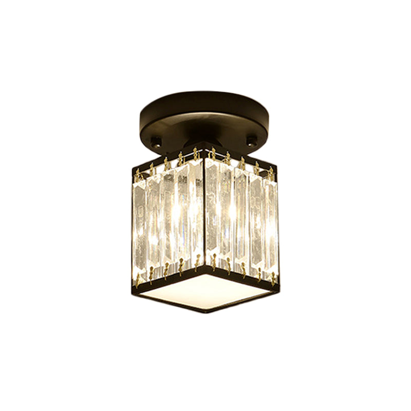 Plafonnier élégant en cristal semi-encastré pour foyer – Forme ronde/carrée, petite taille, 1 ampoule, accent noir/or