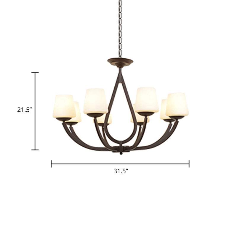 Vintage Pendant Light with Milk Glass Shade - Metal Black Finish Chandelier Swoop Arm