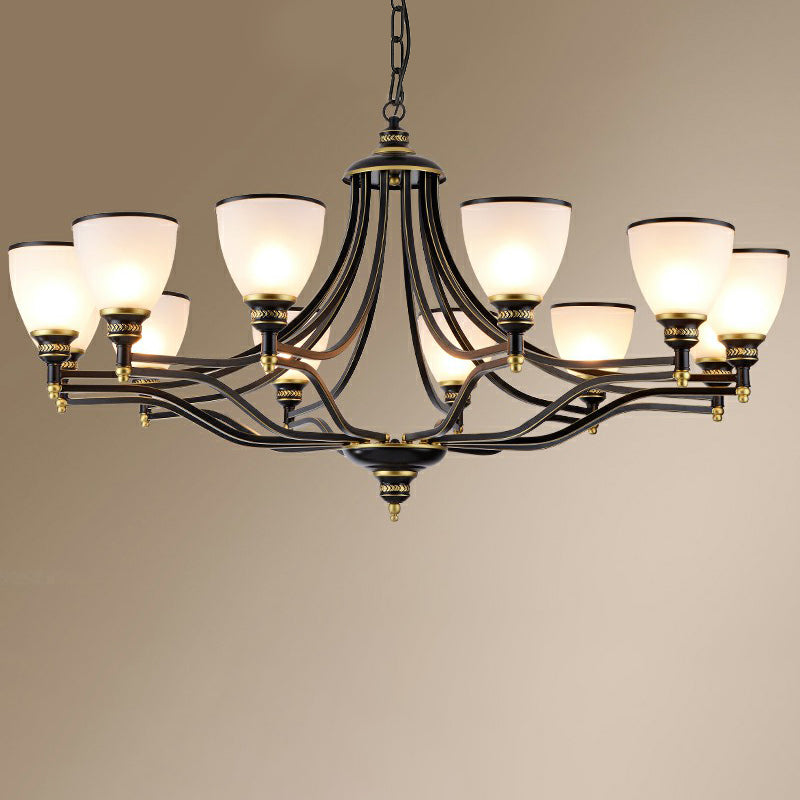 Vintage Black Opaline Glass Chandelier with Bell Shape - Elegant Suspension Lighting for Living Room