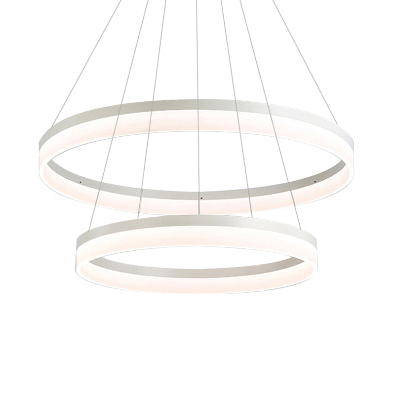 Modern Round LED Chandelier Pendant - Acrylic 1/2/3-Light Ceiling Light Fixture in Black/White/Gold - Warm/White Light