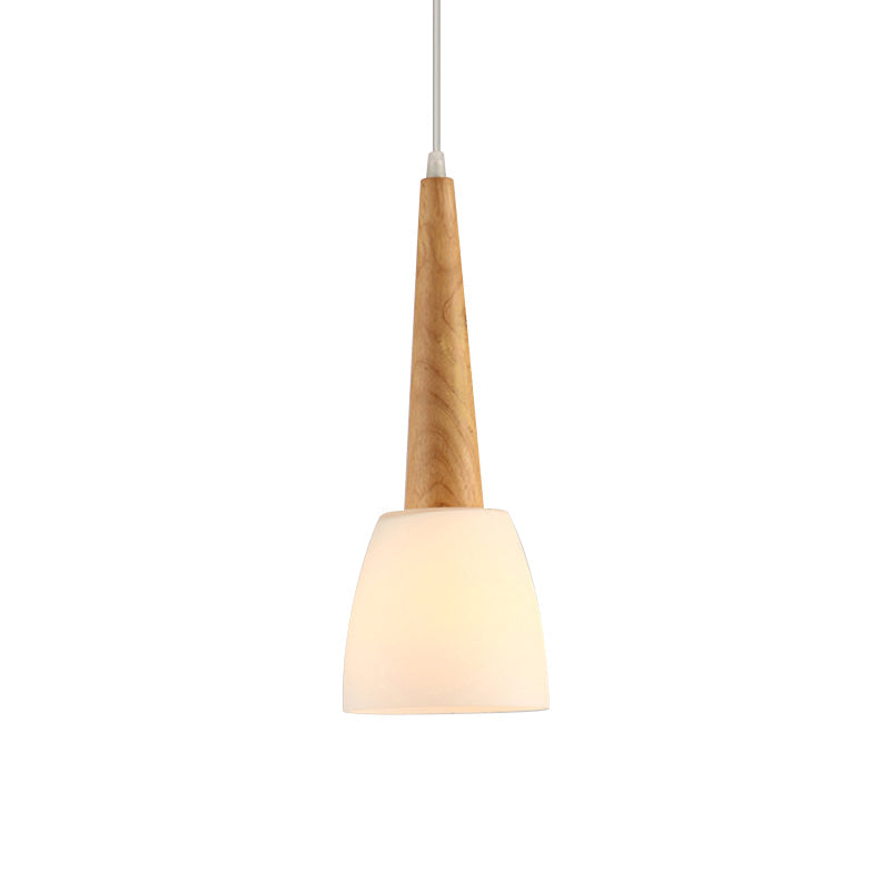 Nordic Wood Pendant Light for Kitchen Dinette with Milk Glass Shade and Handle