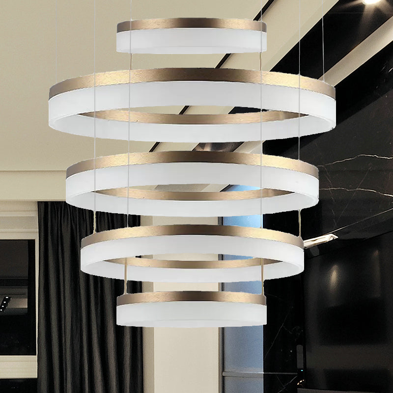 Modern Round LED Chandelier Pendant - Acrylic 1/2/3-Light Ceiling Light Fixture in Black/White/Gold - Warm/White Light