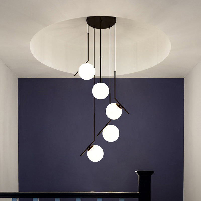 Lampadario multiluce Black Globe Lampadario semplice in vetro per scale