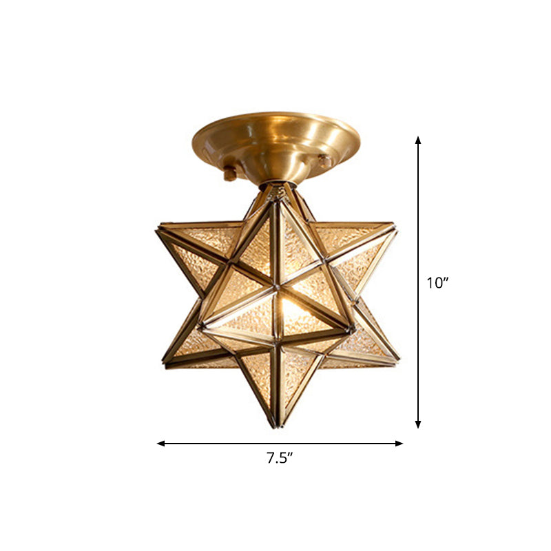 Lámpara de techo tradicional para dormitorio Diamond/Star - Vidrio transparente, montaje empotrado de latón de 1 luz