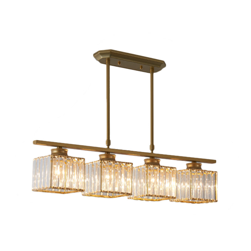 Plafoniera moderna sospesa quadrata a 3/4 luci con cristallo trasparente in nero/oro per sala da pranzo