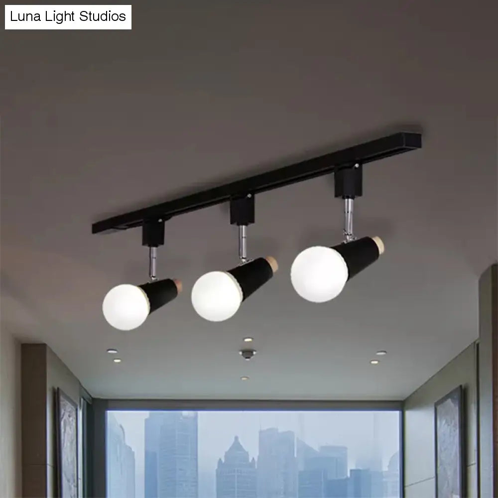 Industriële metalen lineaire plafondlamp - 3/4-kops verstelbare semi-inbouwrailarmatuur met komvormige kap in zwart/wit