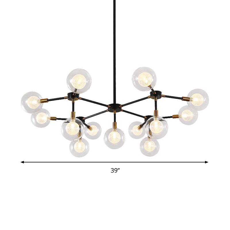 Black Metal Line Suspension Light with Clear Modo Chandelier - Modern Style for Dining Room