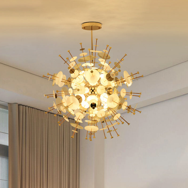 Sleek Black/Gold Metal Multi-Head Chandelier with Small Panel - Ideal for Coffee Shops