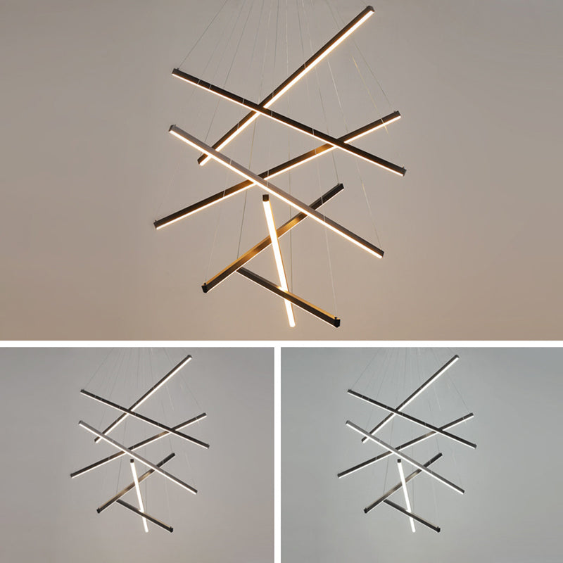 Żyrandol LED Black Sticks Nowość Minimalistyczna metalowa lampa wisząca do holu