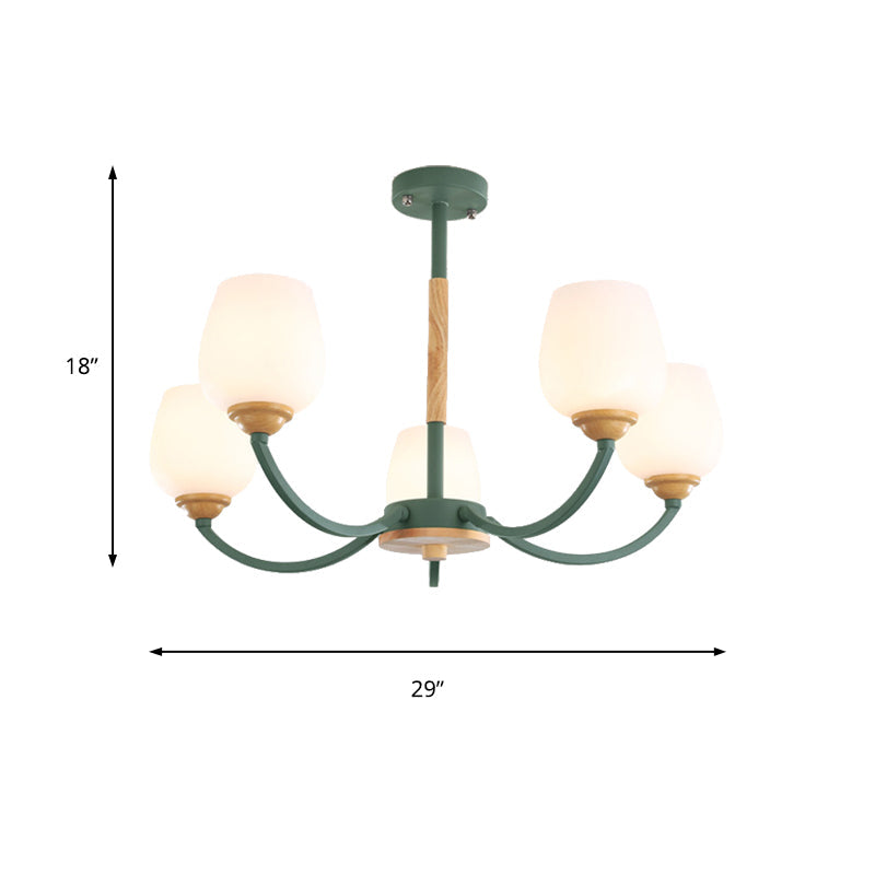 Macaron Loft Bud Shade Chandelier Light - Milk Glass Pendant for Child Bedroom in Green/Grey/Pink/White