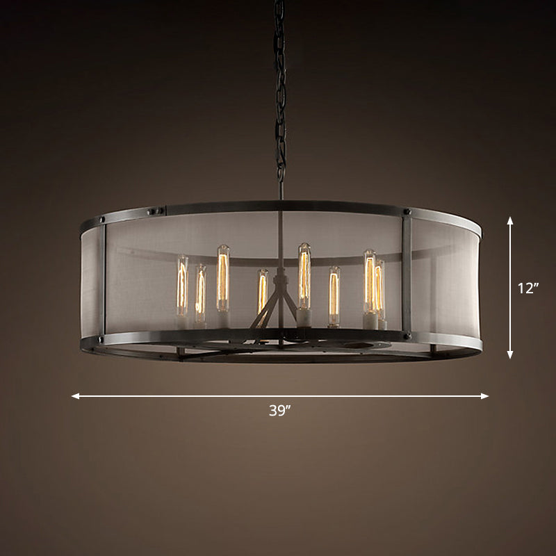Lámpara colgante para mesa de comedor con tambor, lámpara colgante de metal de 4/8 luces, color negro, con pantalla de malla