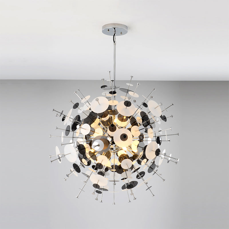 Sleek Black/Gold Metal Multi-Head Chandelier with Small Panel - Ideal for Coffee Shops