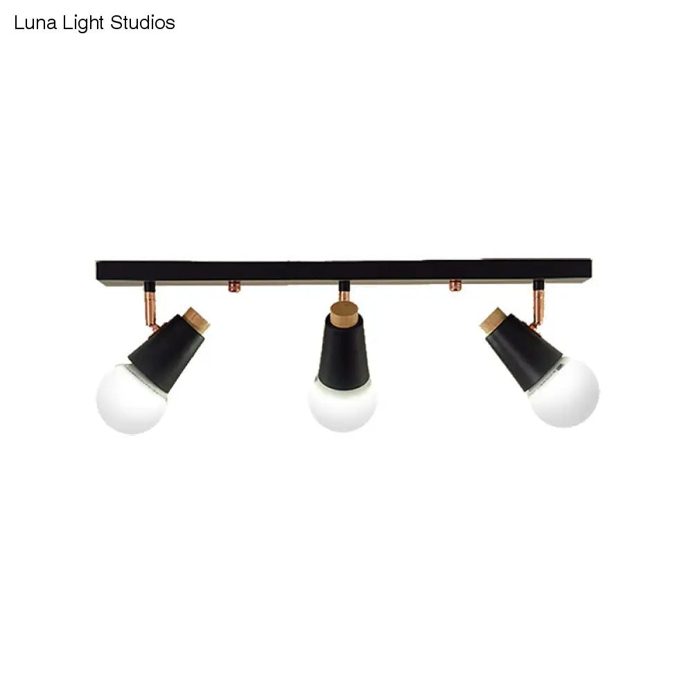 Industriële metalen lineaire plafondlamp - 3/4-kops verstelbare semi-inbouwrailarmatuur met komvormige kap in zwart/wit