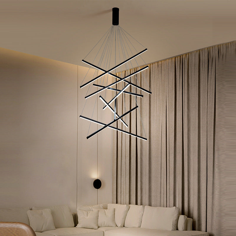 Żyrandol LED Black Sticks Nowość Minimalistyczna metalowa lampa wisząca do holu