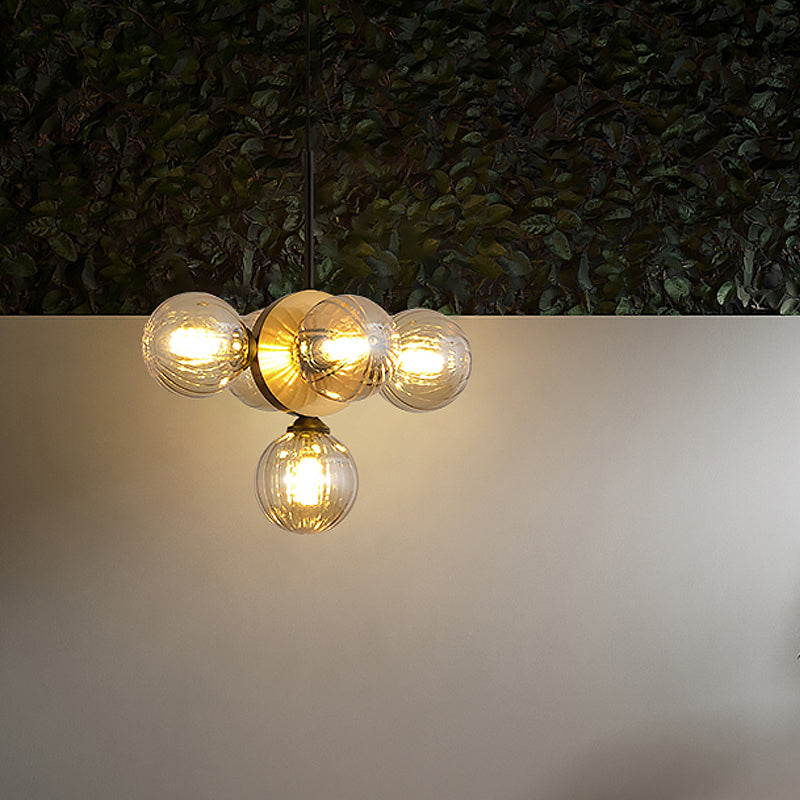 Mid Century 5-Light Restaurant Chandelier Pendant with White/Amber Glass - Elegant Burst Design
