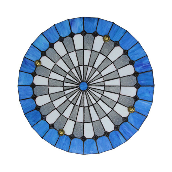 Plafonnier encastré en vitrail rustique bleu - Design rond pour chambre à coucher