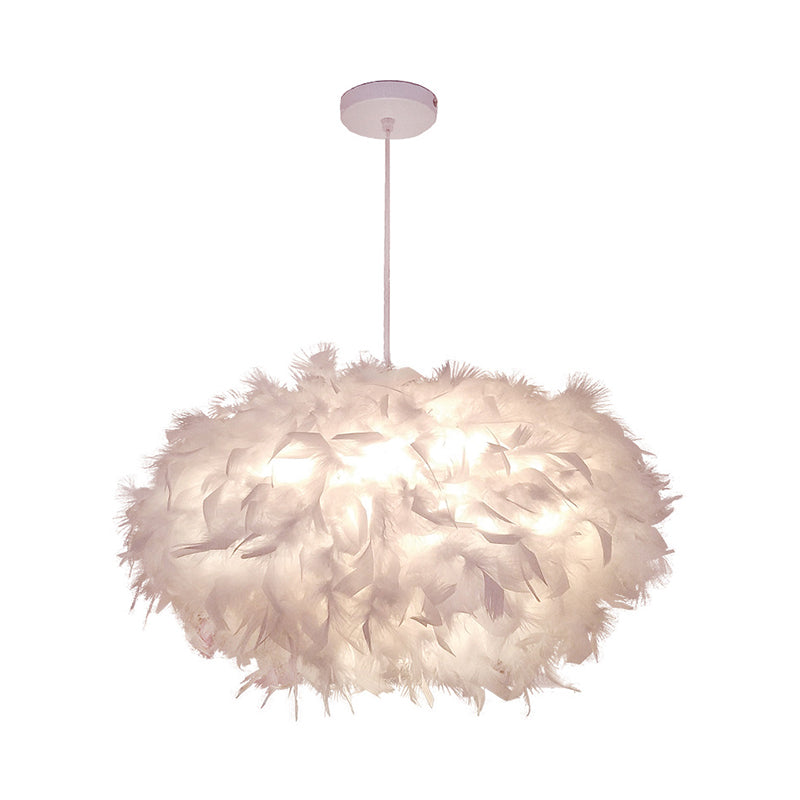Modern Spherical Feather Pendant Light Fixture - White, 1-Bulb, 18