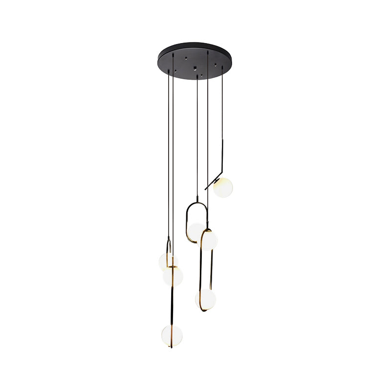 Lampadario multiluce Black Globe Lampadario semplice in vetro per scale