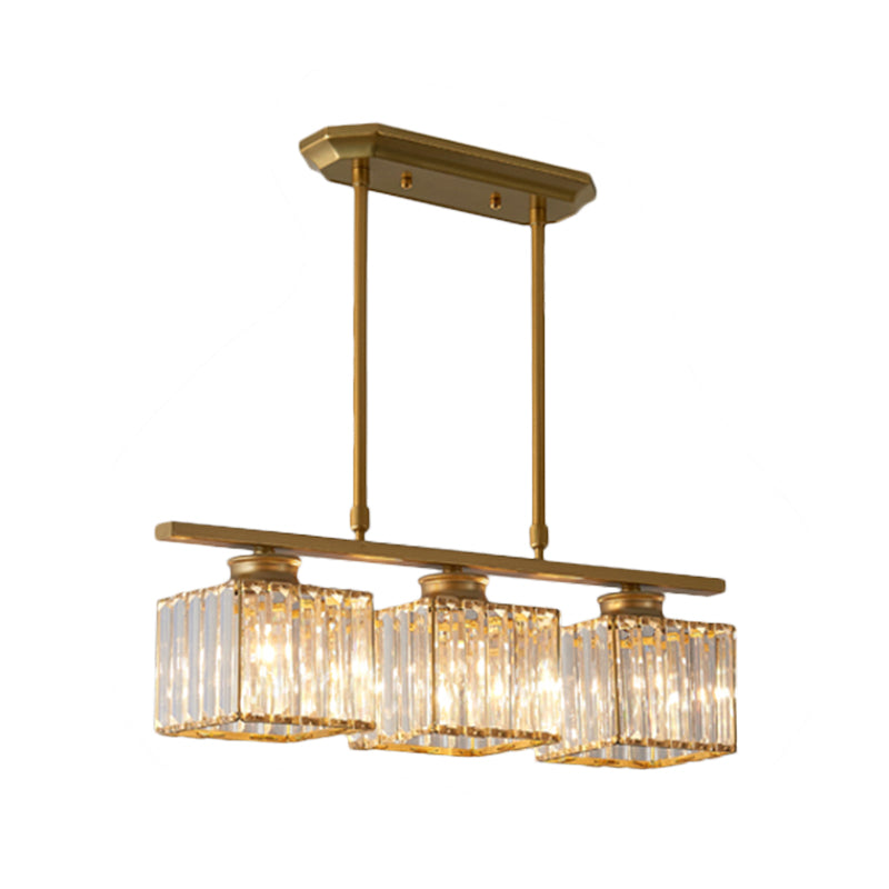 Plafoniera moderna sospesa quadrata a 3/4 luci con cristallo trasparente in nero/oro per sala da pranzo