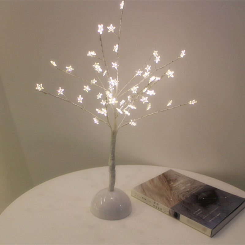 Lámpara de mesita de noche LED: Lámpara de mesa con batería para dormitorio de rama para dormitorio de niños - Decoración artística de plástico