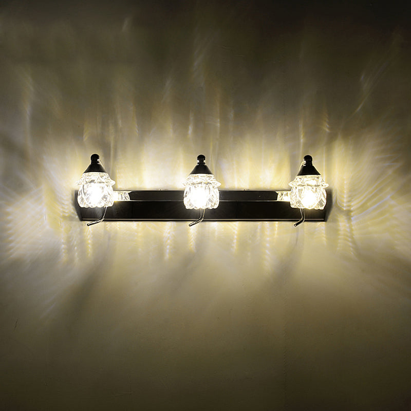 Moderne paddenstoel make-upspiegellamp - helder kristal 3-lichts badkamerwandlamp in zilver met gebogen arm - warm/wit licht