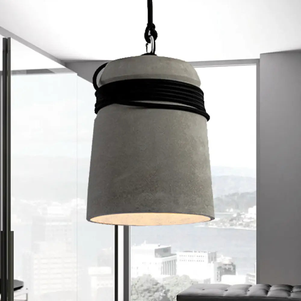 Lampada a sospensione con finitura in cemento stile industriale nero/grigio/beige con corda