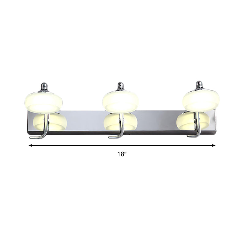 Lámpara de pared plateada de estilo modernista con pantalla acrílica esmerilada redonda, 2/3 cabezales, iluminación blanca/cálida - Luz de tocador de baño