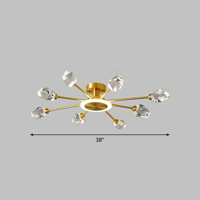 Strahlende Eleganz im Schlafzimmer: Postmoderne goldene LED-Deckenleuchte mit radialem Kristallblock-Design