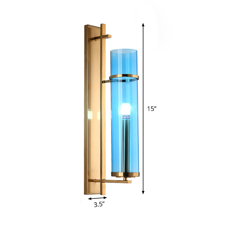 Sconce da soggiorno con cilindro in vetro blu - Lampada moderna per montaggio a parete