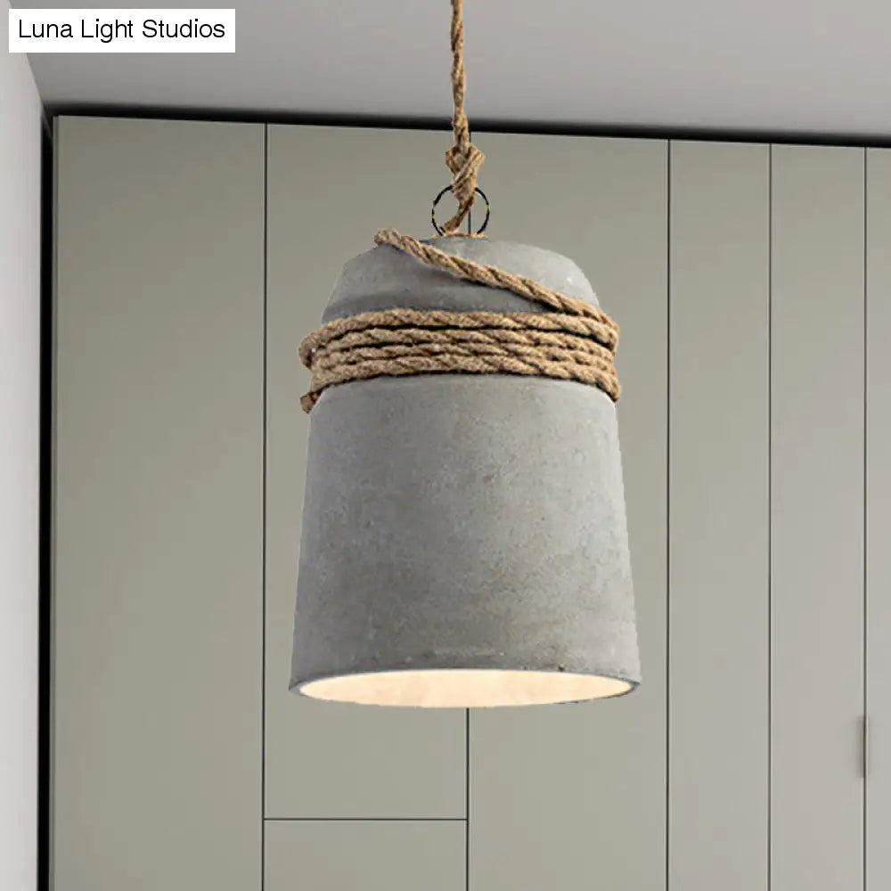 Lampada a sospensione con finitura in cemento stile industriale nero/grigio/beige con corda