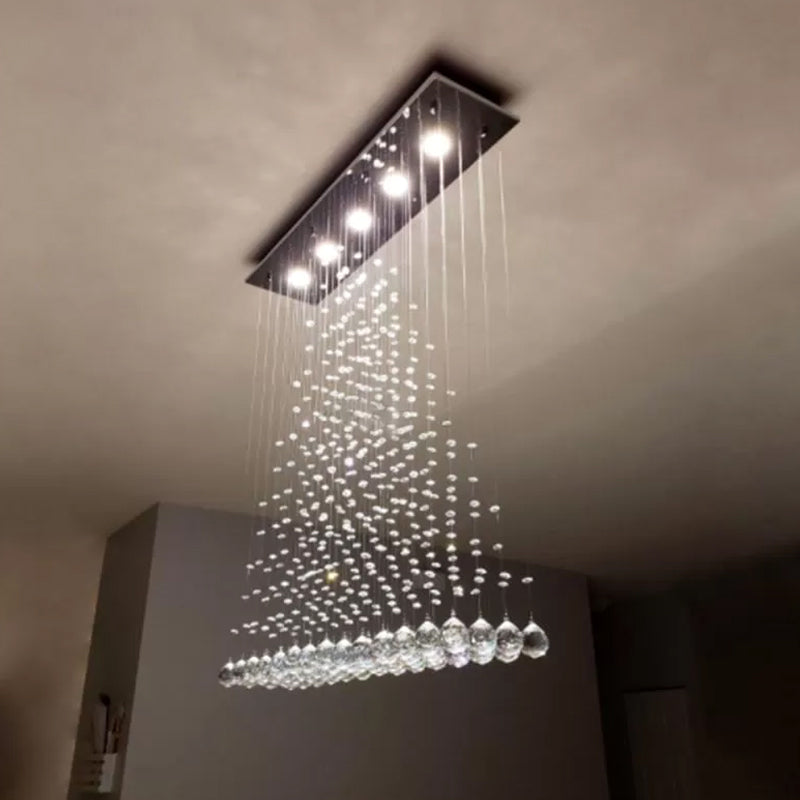 Modern Triangle Crystal Orb Flushmount Ceiling Light Fixture - 5 Lights, Stainless Steel