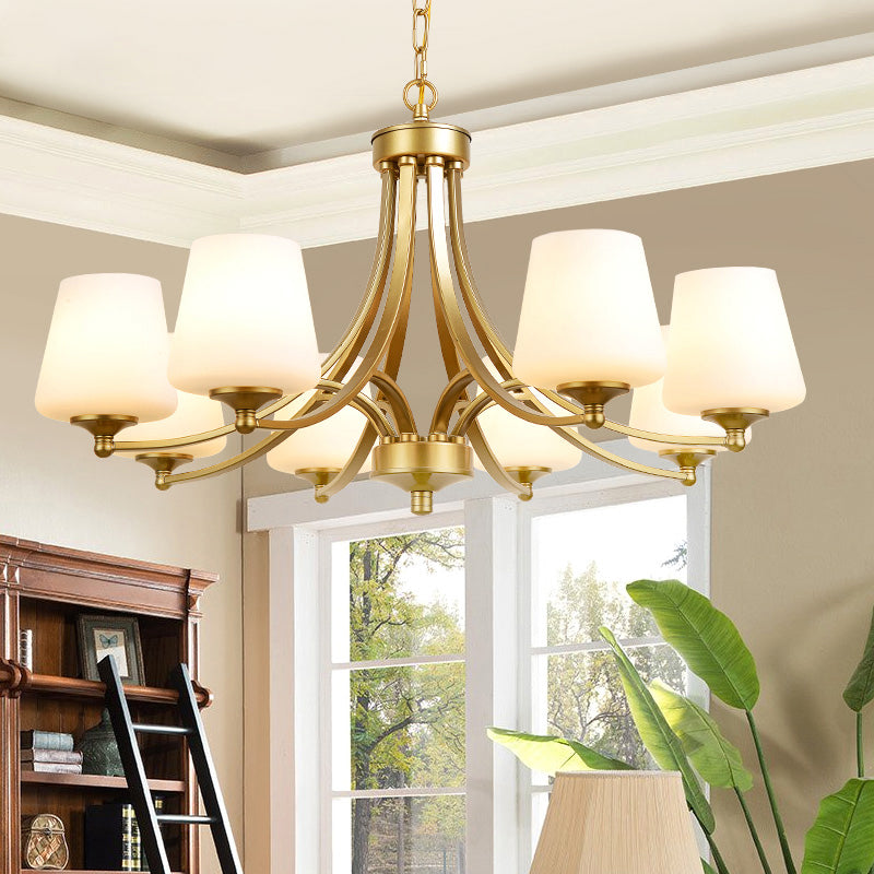 Milk Glass Chandelier: Elegant Cone Shade for Traditional Dining Room Ceiling Lighting
