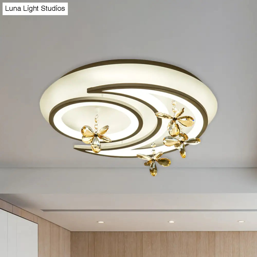 Moderne LED-Halbflächenleuchte mit Mond- und Ringdesign, Blumenkristall-Deko für schicke Decken